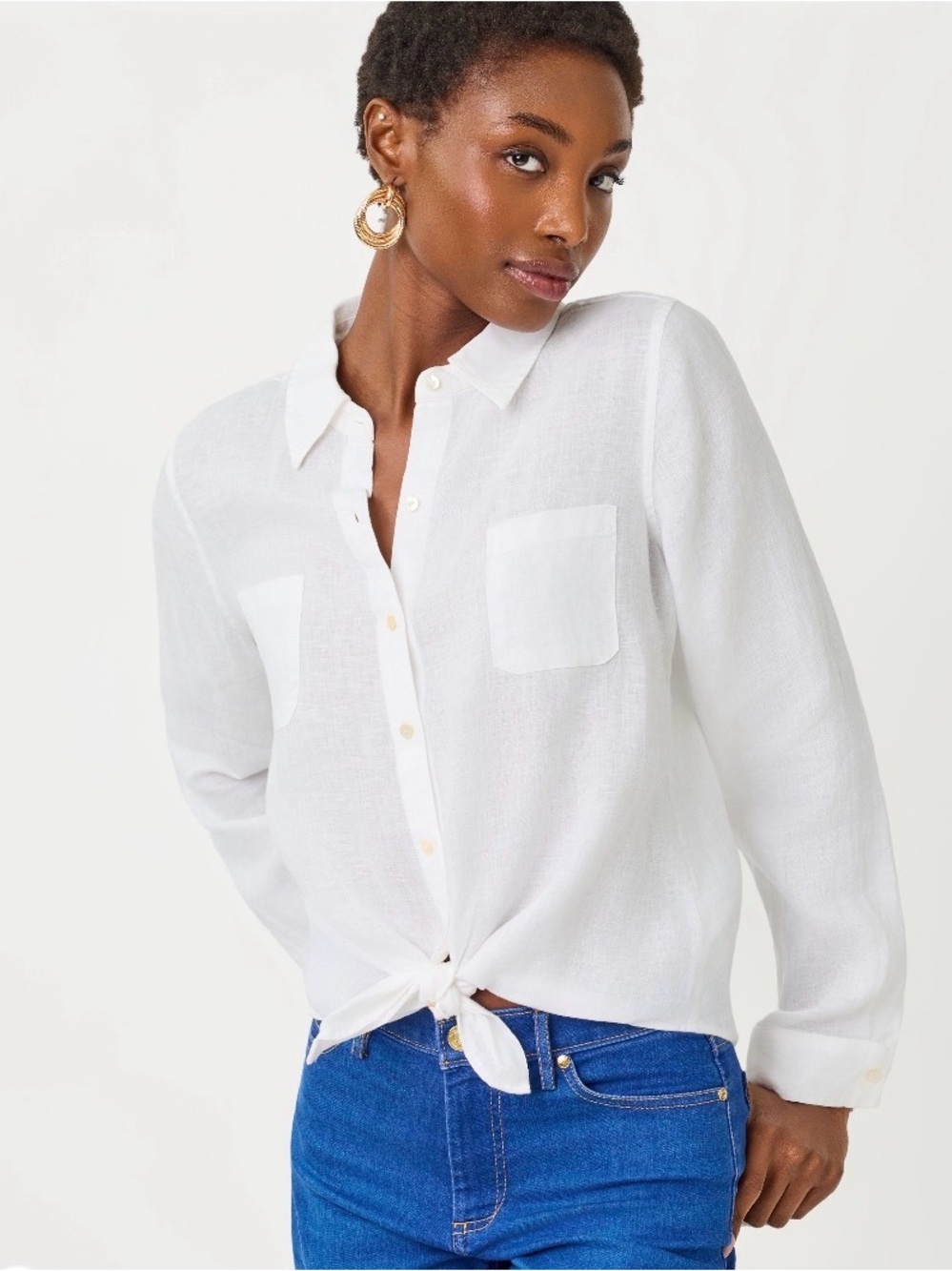 Lilly Pulitzer White Button-Down Linen Top